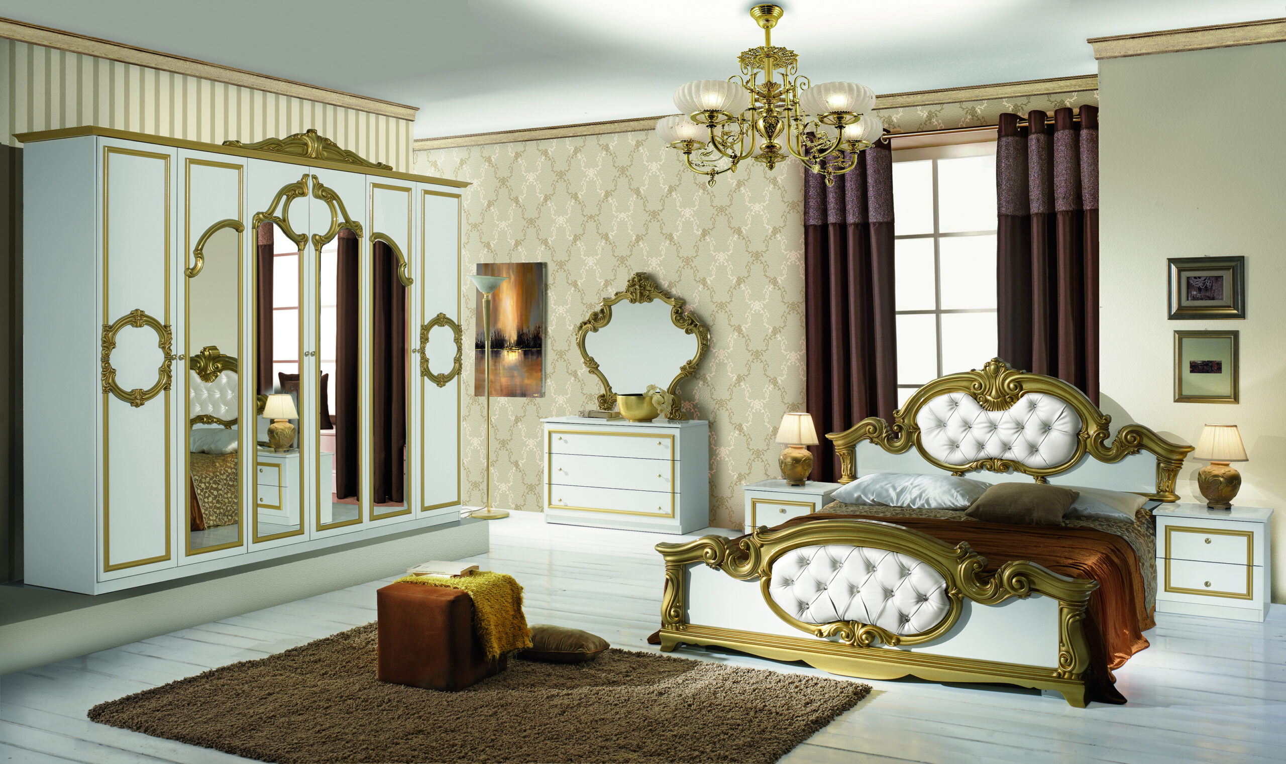 Schlafzimmer Set Barokko In Weiss/Gold 4-Teilig intended for Schlafzimmer Weiß Gold